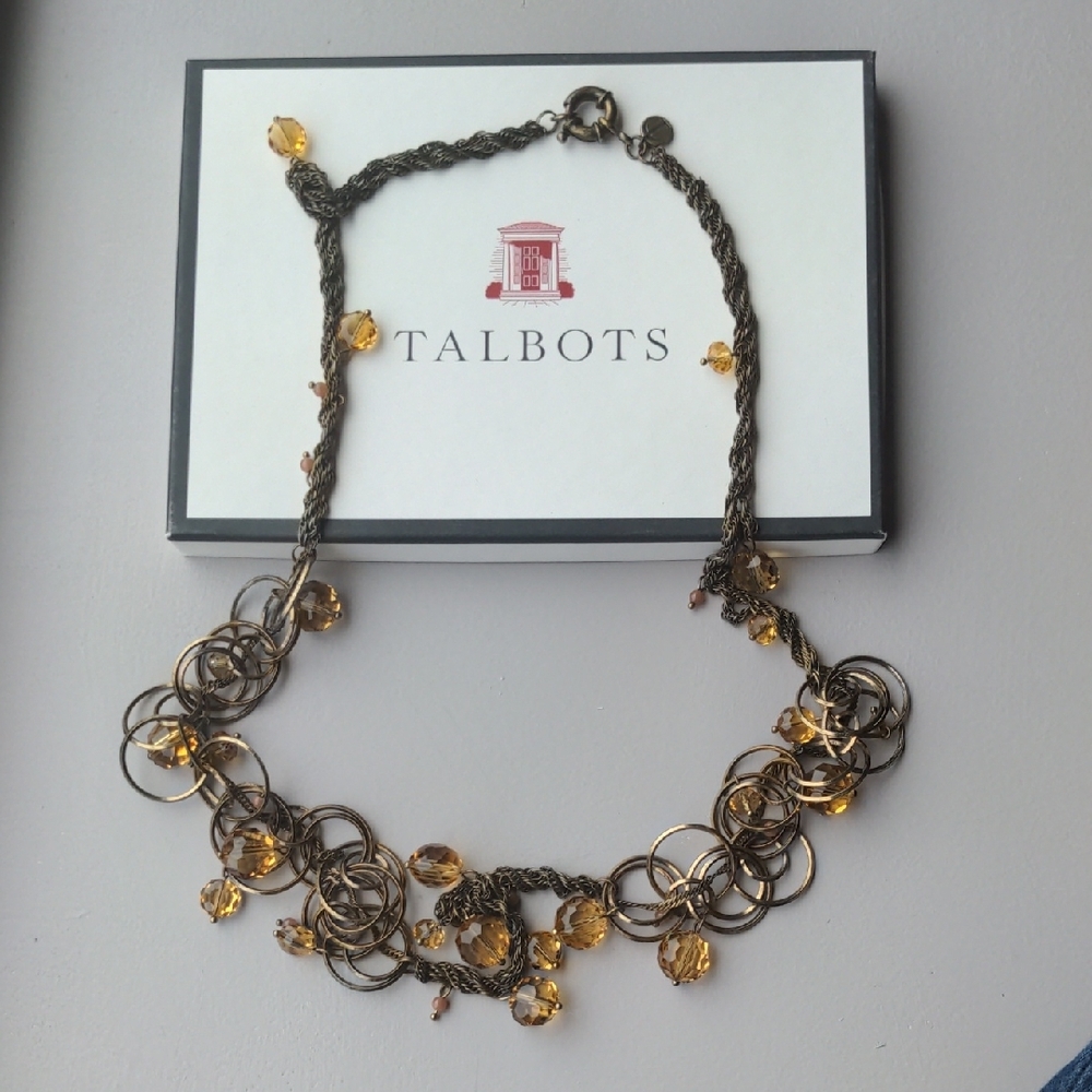 Talbots Gold and Brown Statement Necklace with Intricate Design